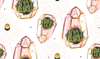 Sierkussen Terrariumplanten patronen Patroon cactussen en palmbladeren pastel  © anastasy_helter