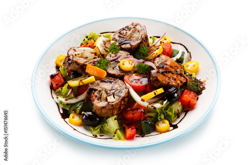 Pasta with vegetables on white background