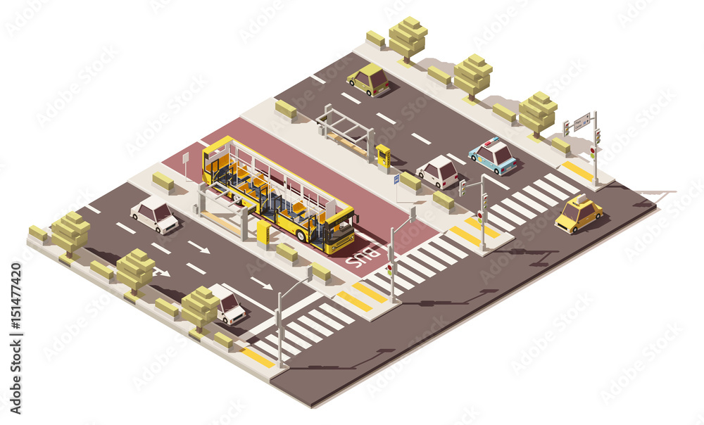 Vector isometric low poly dedicated bus lane Vector isometric low poly dedicated bus lane
