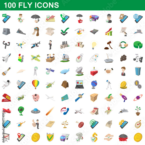 Wallpaper Mural 100 fly icons set, cartoon style Torontodigital.ca
