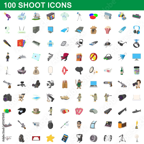 100 shoot icons set  cartoon style