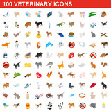 100 veterinary icons set, isometric 3d style