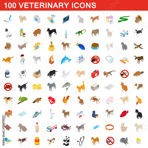 100 veterinary icons set, isometric 3d style © juliars