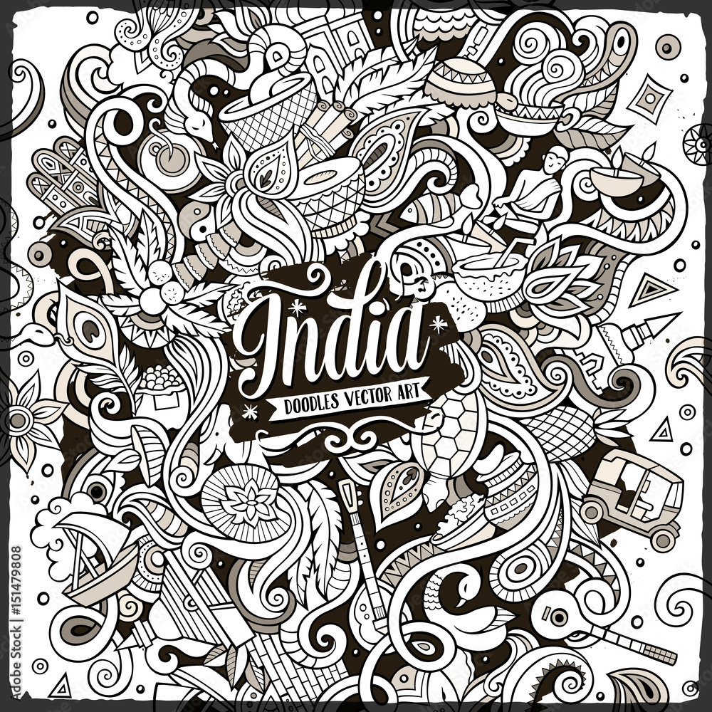Cartoon cute doodles hand drawn India illustration Cartoon cute doodles hand drawn India illustration