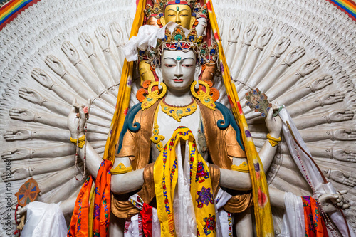 The Avalokitesvara, a Tibetan Buddhist saint with a thousand hands at Lamayuru Monastery in the Indian Himalaya. Lamayuru, Ladakh, India.