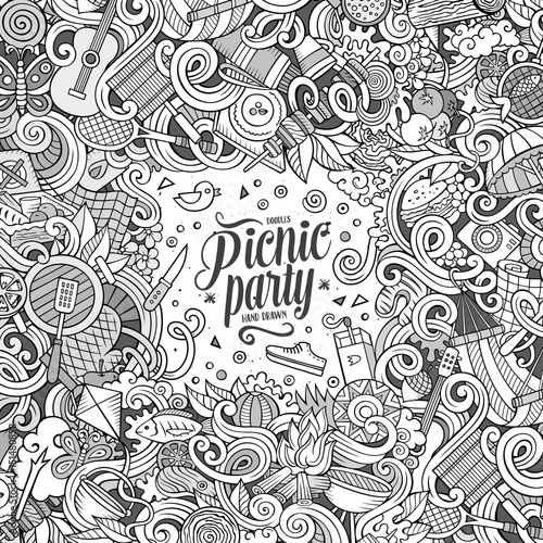 Cartoon vector picnic doodle frame