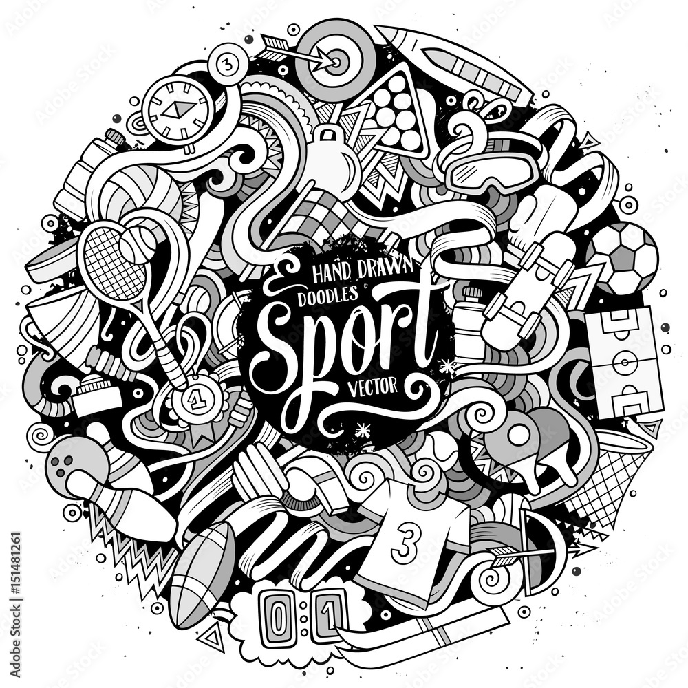 Cartoon cute doodles hand drawn Sport illustration