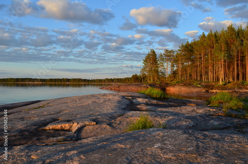 Sunset on the lake Onega.Karelia Russia