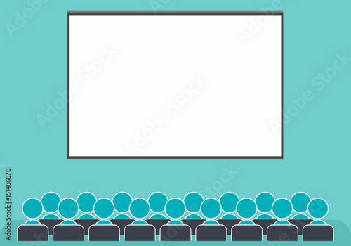large conference hall with blank screen