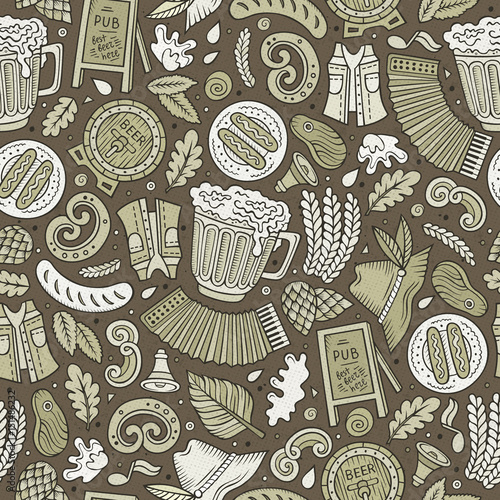 Cartoon cute hand drawn Beer fest seamless pattern