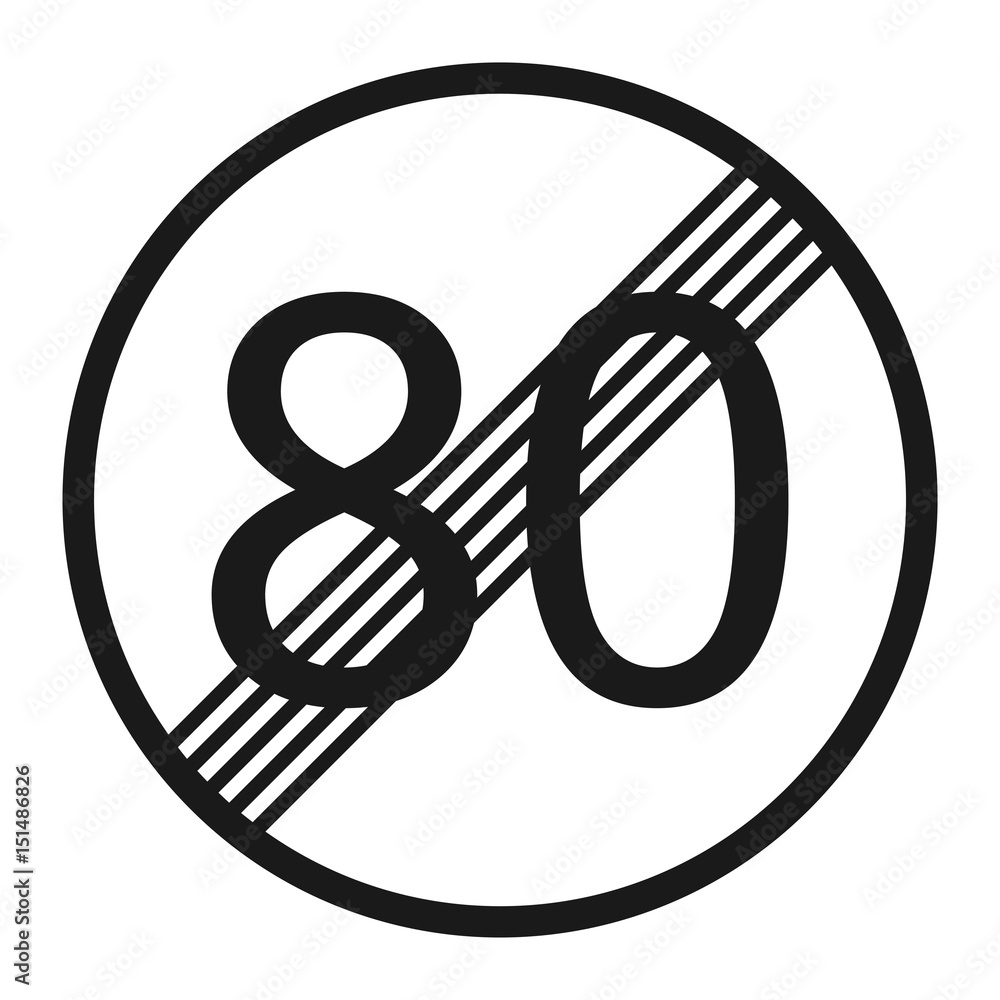 End maximum speed limit 80 sign line icon End maximum speed limit 80 sign line icon