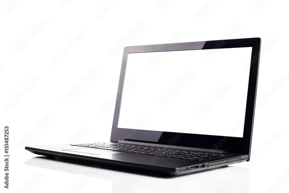 Laptop with blank screen on a white background Laptop with blank screen on a white background