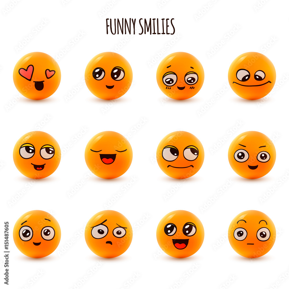 Emotions. Set of smiley face icons with different facial expressions. 3D. Isolated on white. Vector characters. Emotions. Set of smiley face icons with different facial expressions. 3D. Isolated on white. Vector characters.