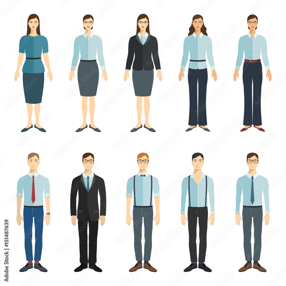 Young businessman and businesswoman in flat style. Vector collection. Young businessman and businesswoman in flat style. Vector collection.