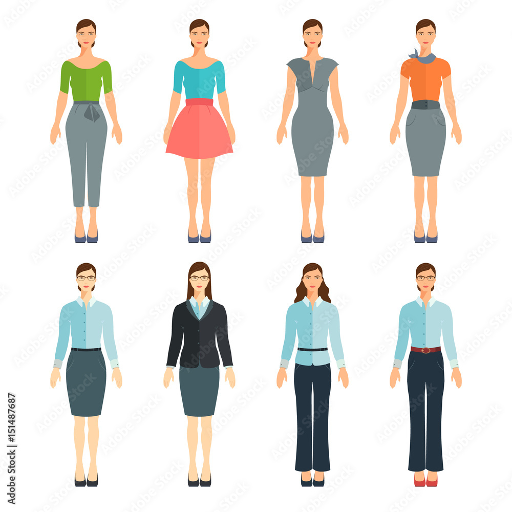 Obraz premium Young women in flat style. Vector collection.
