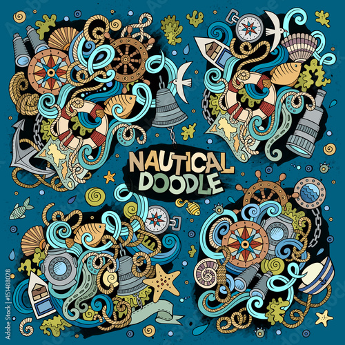 Set of marine  nautical doodles design