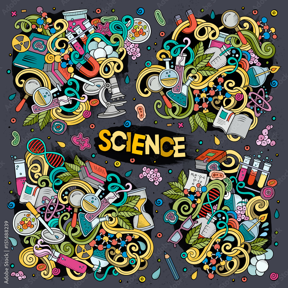 Vector cartoon set of Science doodles designs Vector cartoon set of Science doodles designs