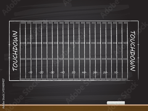 Chalk hand drawing with american football field. Vector illustration.