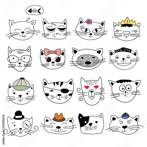 Cats, set of cute doodle.