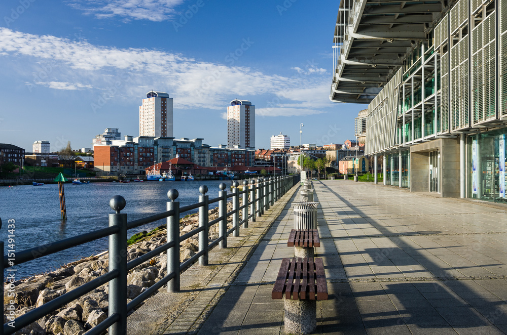North bank of the River Wear in Sunderland, looking toward the town centre North bank of the River Wear in Sunderland, looking toward the town centre