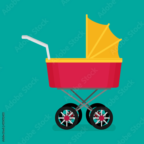 Vector illustration of flat baby carriage