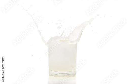 Splash of milk in a glass isolated on white