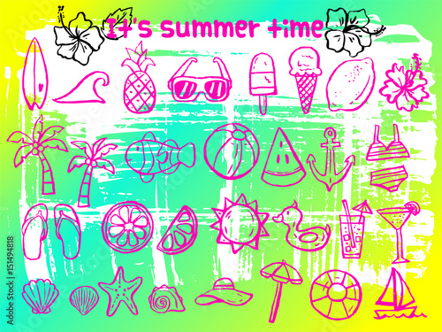 summer time doodle icon set