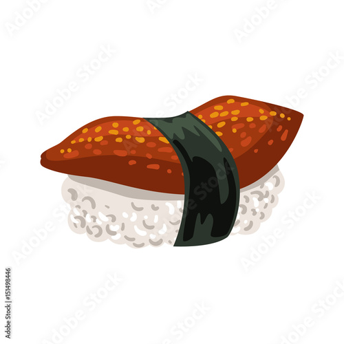 Japanese nigiri sushi. Colorful cartoon illustration