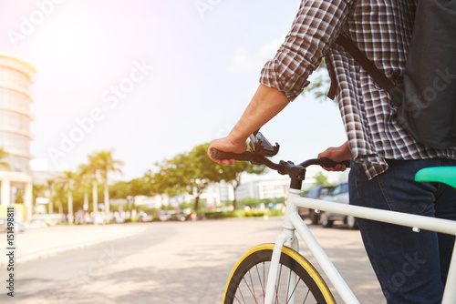 Walking with bicycle