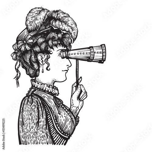 Vintage woman with binocular