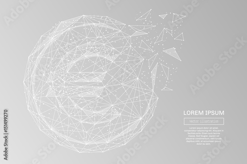 White abstract euro cent polygonal, geometry triangle. Light connection structure of coin. Low poly vector on gray background. Connection structure
