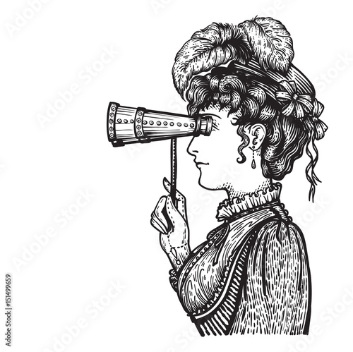 Vintage woman with binocular