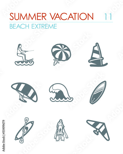 Extreme Water Sport icon set. Summer. Vacation