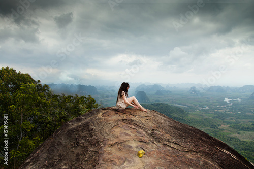 Young  meditation in mountains. Tab Kak Hang Nak Hill Nature Trail. Thailand. photo