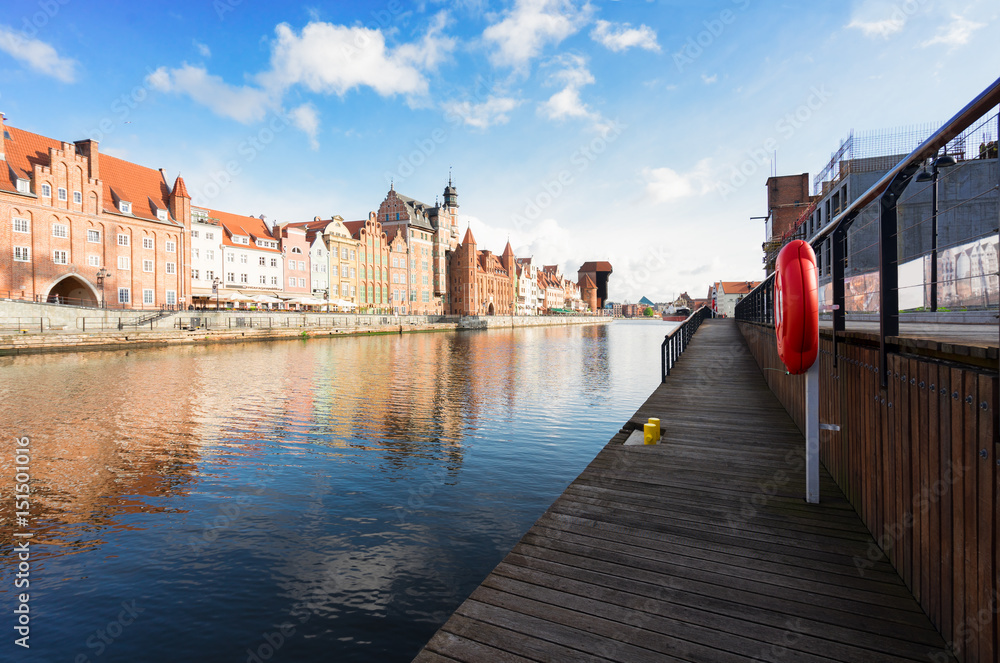 old town of Gdansk - embankment of Motlawa with colorful houses, Gdansk, Poland