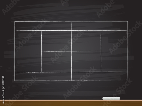 Chalk hand drawing with tennis court. Vector illustration.