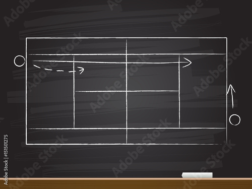Chalk hand drawing with tennis court. Vector illustration.