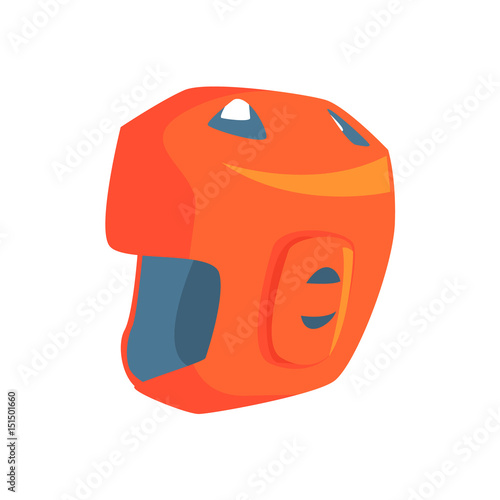 Red taekwondo head guard, sports equipment. Colorful cartoon vector Illustration