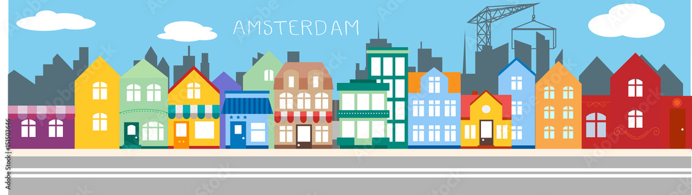 Vector city illustration in flat simple style