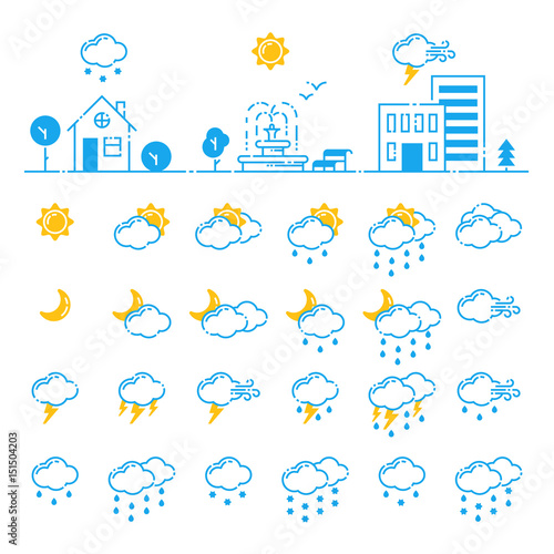 Set of weather icons vector illustration season outline design thunder temperature sign