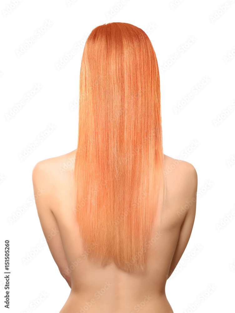 Beautiful young woman with long straight hair on white background Beautiful young woman with long straight hair on white background