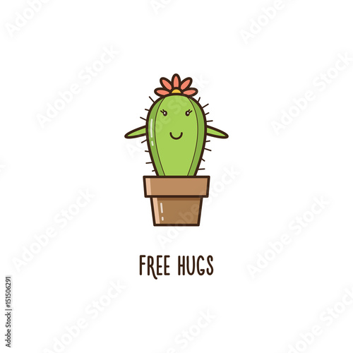 Free hugs. Cactus. Vector illustration.