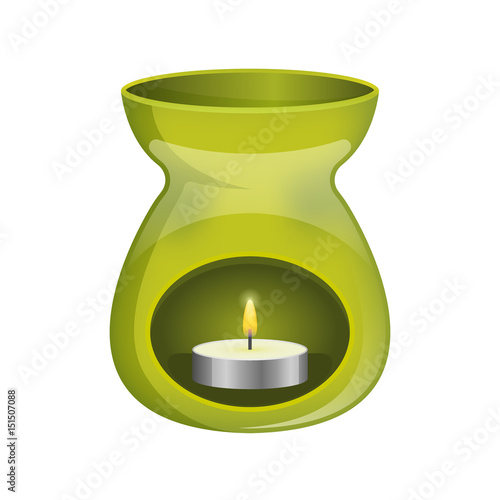 Green aromatherapy lamp oil burner spa icon flat.
