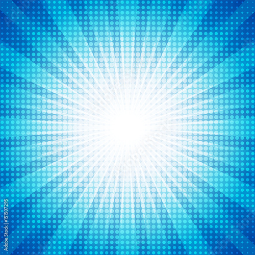 White dots halftone with blue abstract star burst abstract background concept