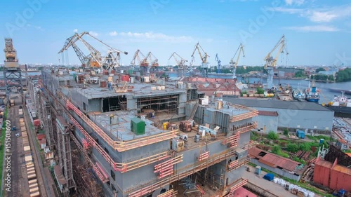 Construction of the ship in shipyard timelapse