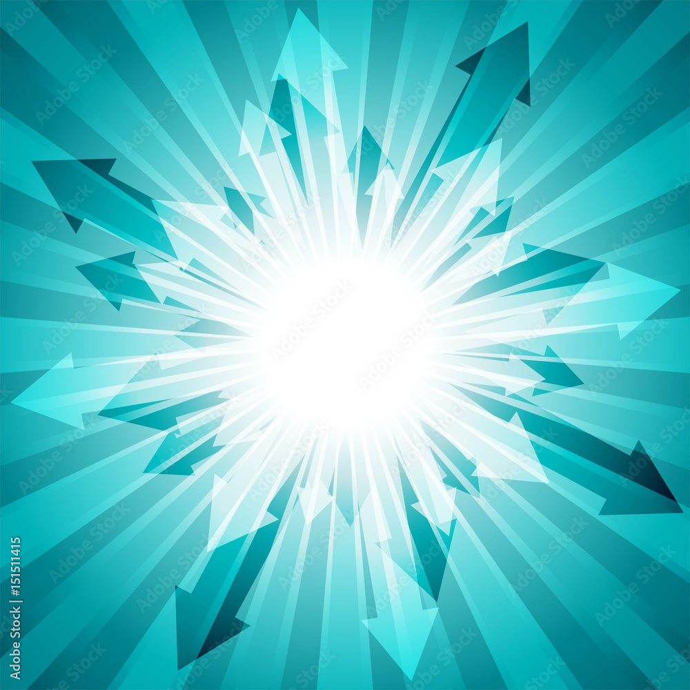 Green burst with lots of arrows out from center for abstract vector design background concept Green burst with lots of arrows out from center for abstract vector design background concept