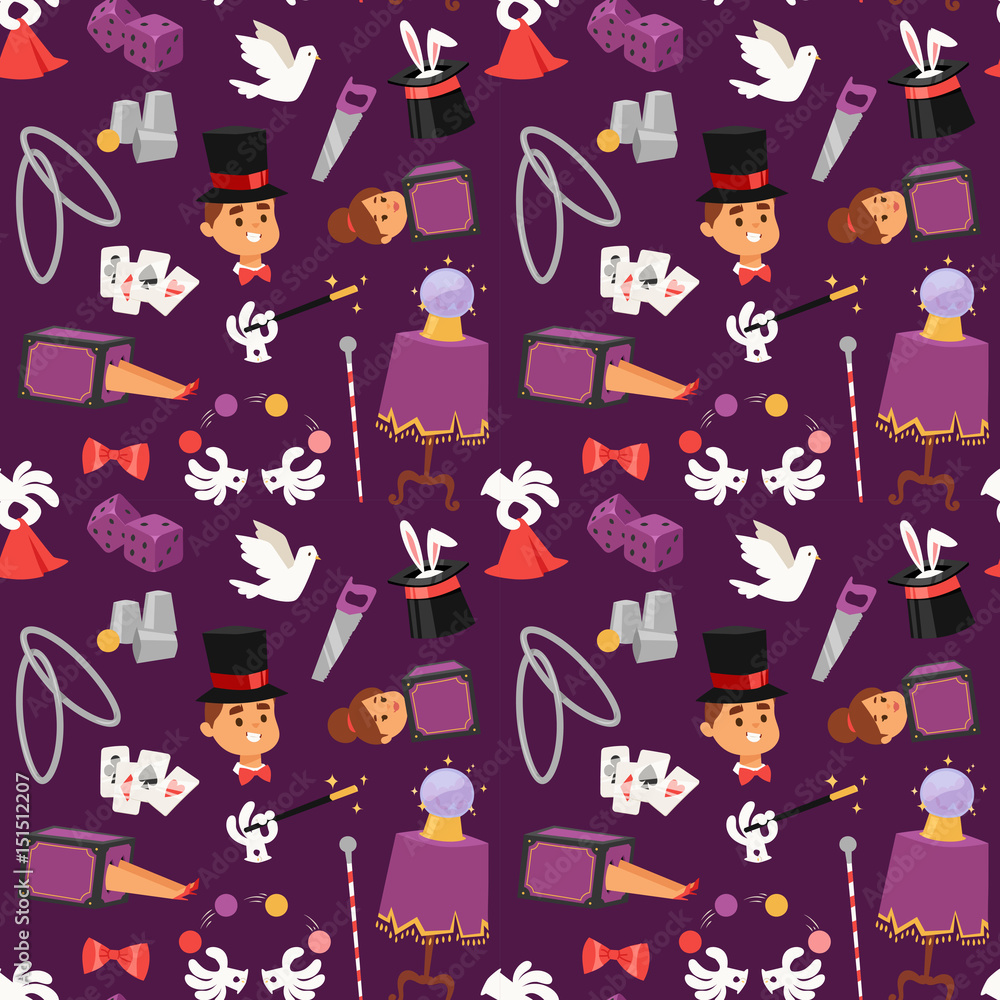 Foto Magician illusionist vector seamless pattern background.
