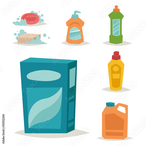 Cleanser bottle chemical housework product care wash equipment cleaning liquid flat vector illustration.