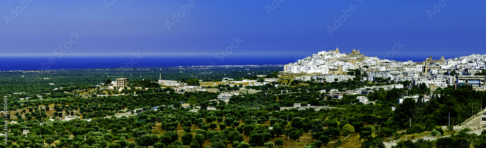 Panoramic view of the coastline in front of Ostuni. Apulia - Italy