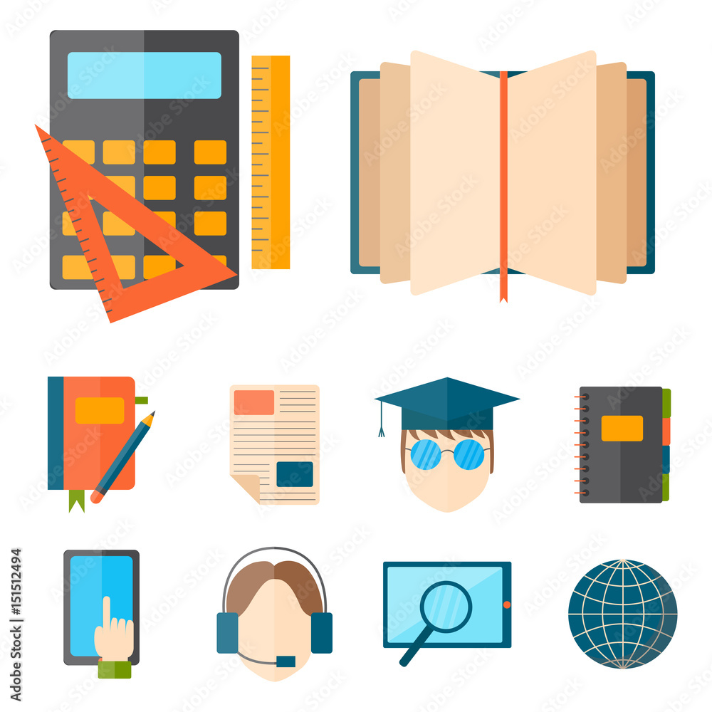 Education and school vector illustration web icon set college training graduate symbols.